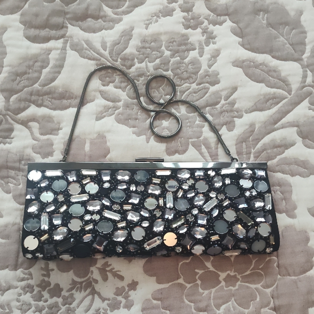 Banana Republic Elegant Black and Silver Clutch